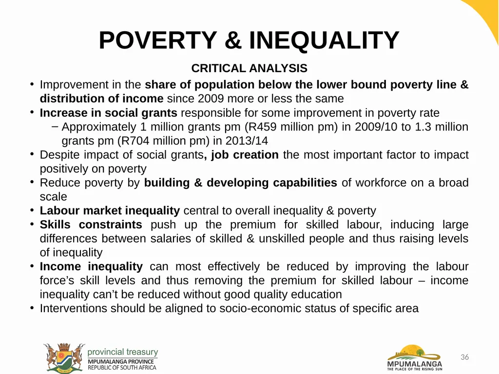 MPUMALANGA ECONOMY – PERFORMANCE, CHALLENGES AND - slide 36 of 44