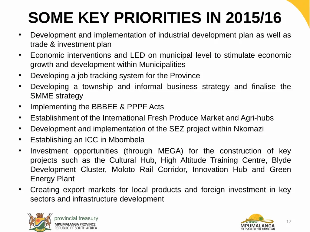 MPUMALANGA ECONOMY – PERFORMANCE, CHALLENGES AND - slide 17 of 44