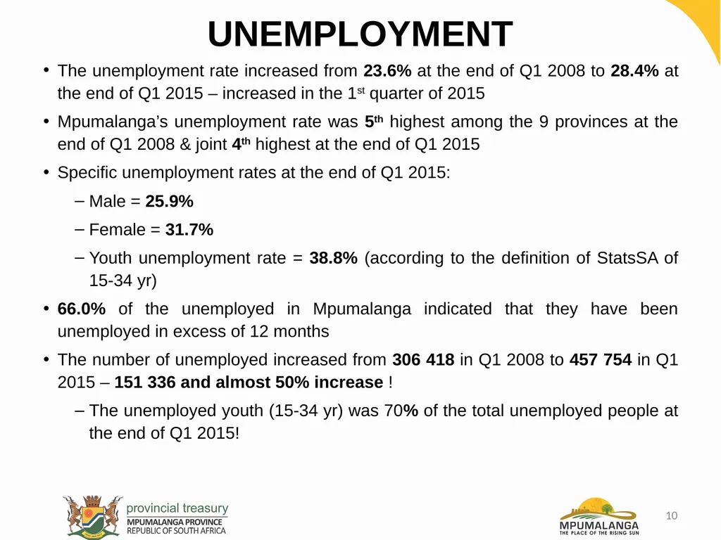 MPUMALANGA ECONOMY – PERFORMANCE, CHALLENGES AND - slide 10 of 44