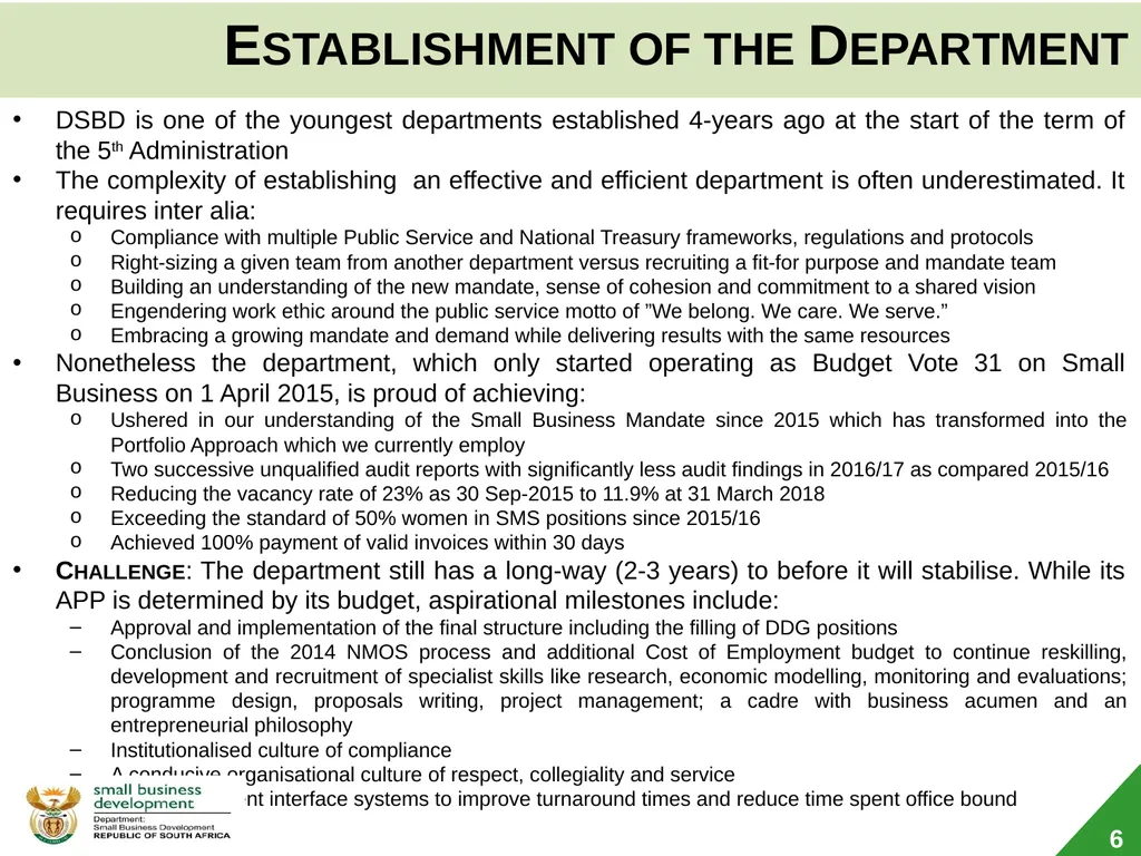 Department of Small Business Development (DSBD) - slide 6 of 77