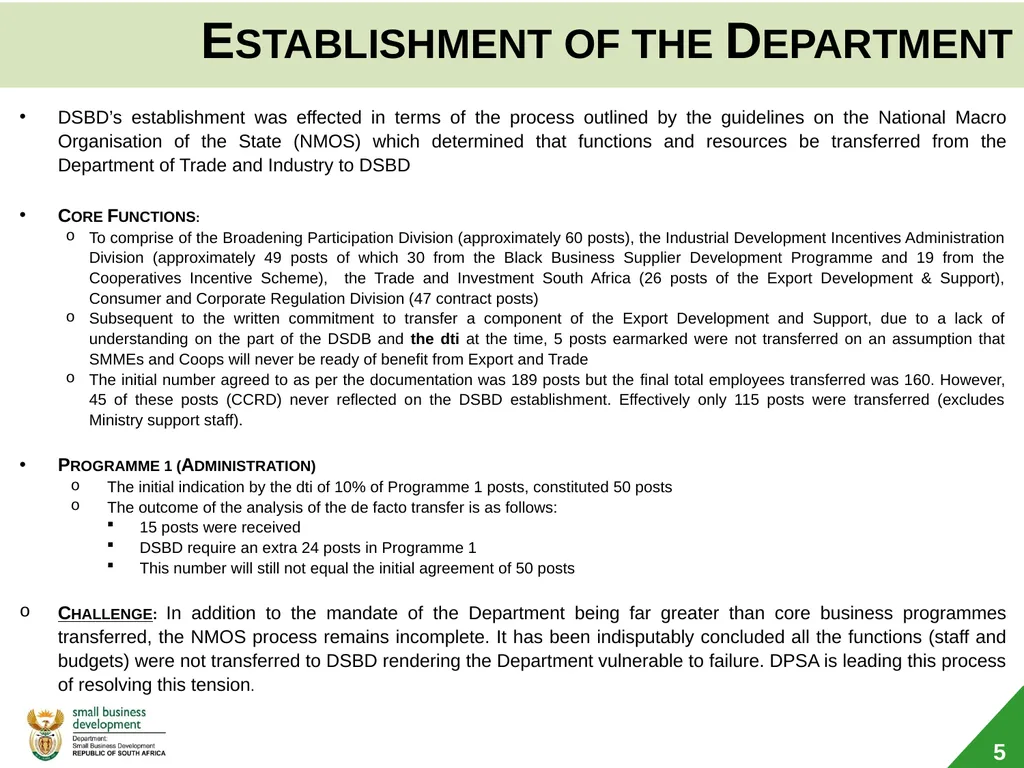 Department of Small Business Development (DSBD) - slide 5 of 77