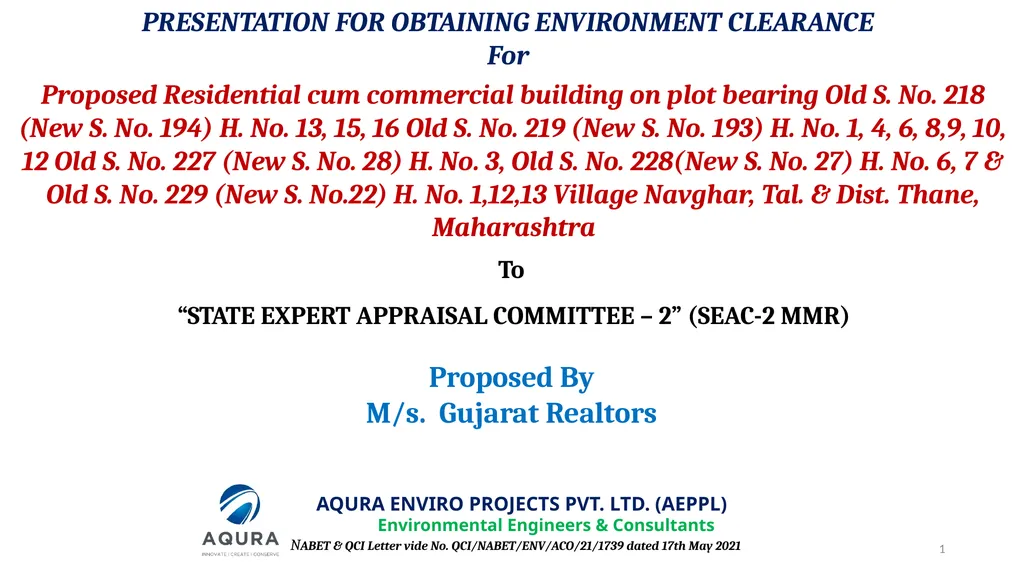PRESENTATION FOR OBTAINING ENVIRONMENT CLEARANCE - slide 1 of 41