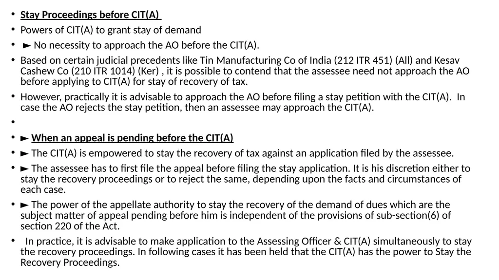 RECOVERY PROCEEDINGS AND STAY OF DEMAND UNDER THE - slide 43 of 53