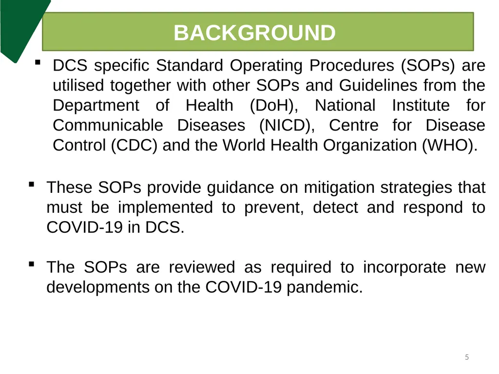 DCS Update on COVID-19 & Measures put in place - slide 5 of 27