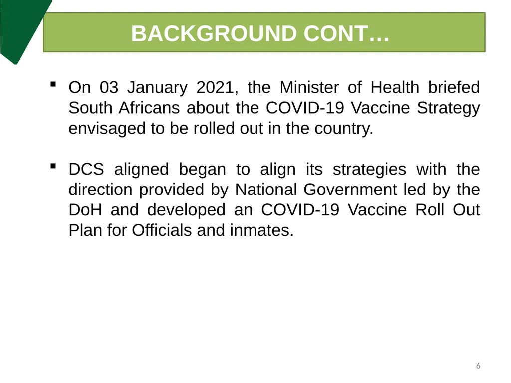DCS Update on COVID-19 & Measures put in place - slide 6 of 27