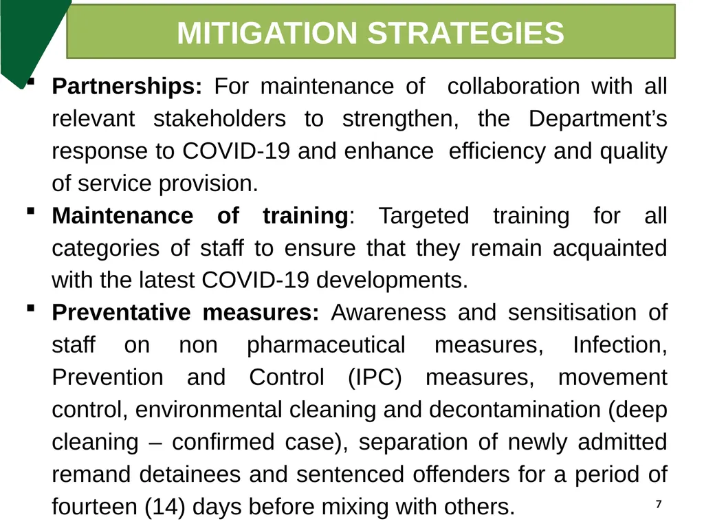 DCS Update on COVID-19 & Measures put in place - slide 7 of 27