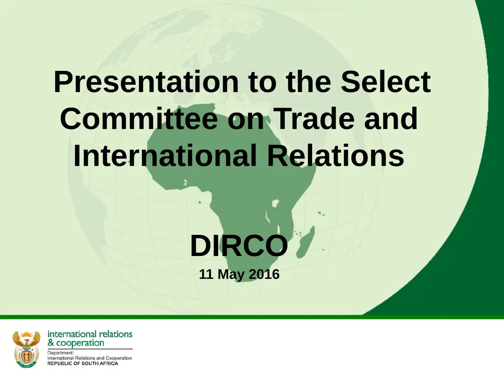 Presentation to the Select Committee on Trade and