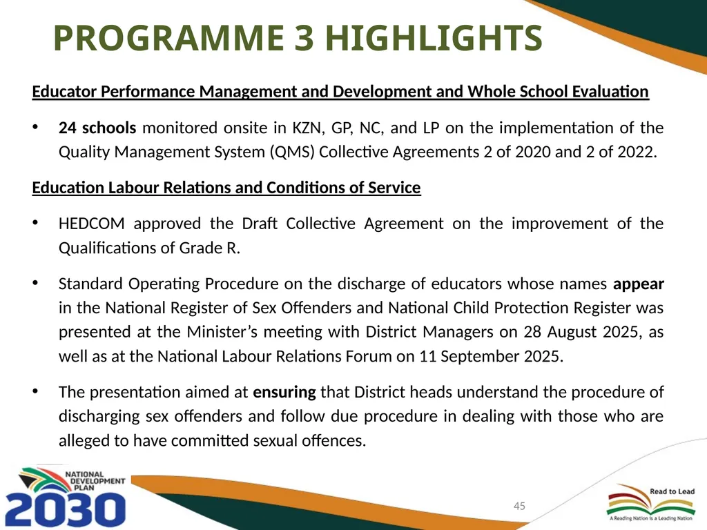 FIRST AND SECOND QUARTERLY REPORT ON THE - slide 45 of 78