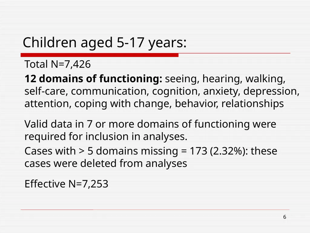 WG/UNICEF Child functioning module: Preliminary - slide 6 of 19
