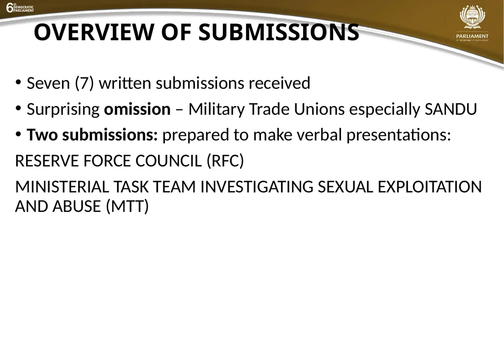 Summary of submissions to the MDB [B21 – 2019] - slide 3 of 43