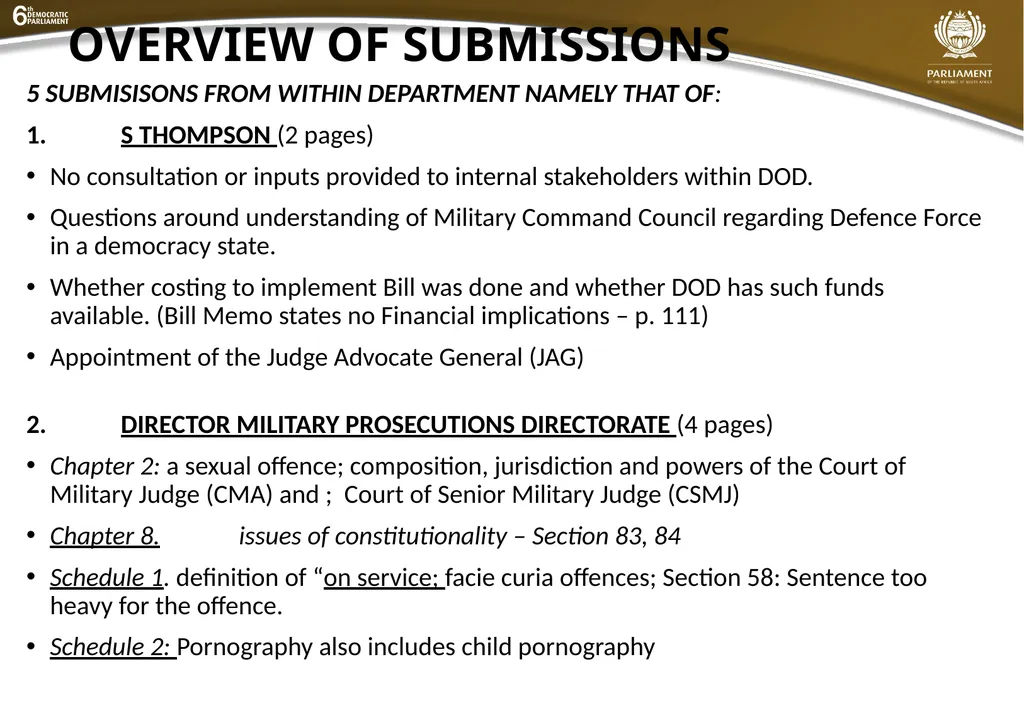 Summary of submissions to the MDB [B21 – 2019] - slide 5 of 43