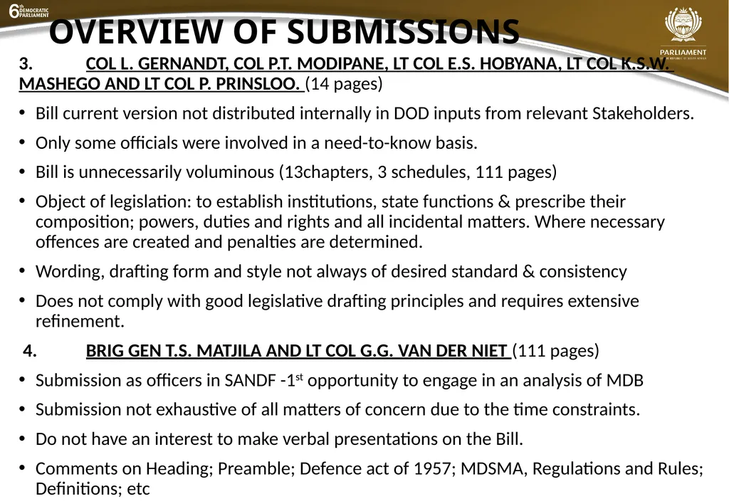 Summary of submissions to the MDB [B21 – 2019] - slide 6 of 43
