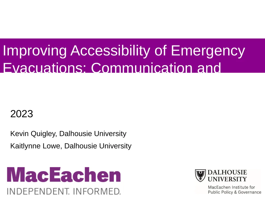 Improving Accessibility of Emergency Evacuations: - slide 1 of 19