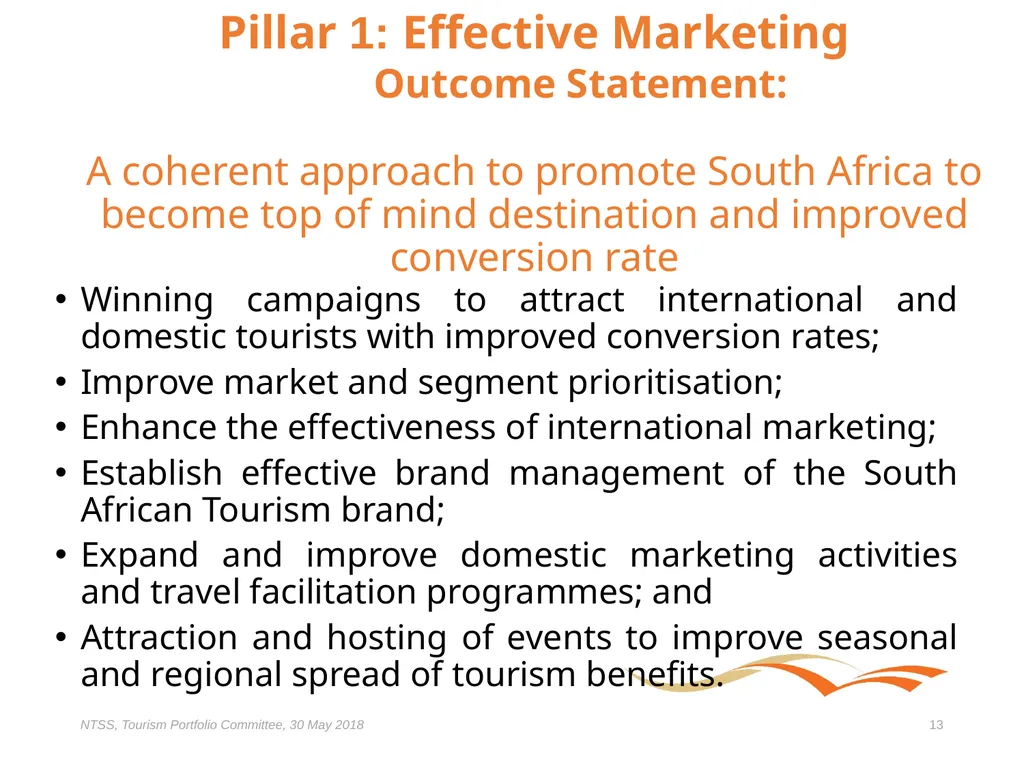 Presentation to the Portfolio Committee on Tourism - slide 13 of 32