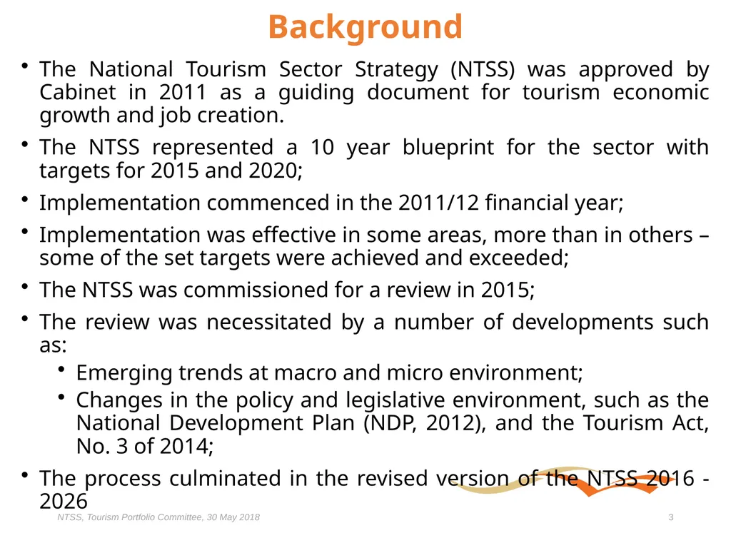 Presentation to the Portfolio Committee on Tourism - slide 3 of 32