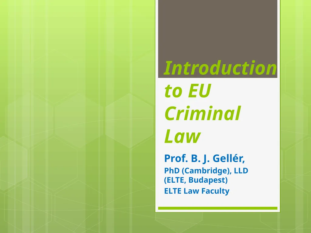 Introduction to EU Criminal Law Prof. B. J.