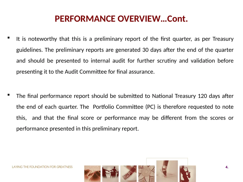 First QUARTER PERFORMANCE REPORT first quarter for - slide 4 of 48