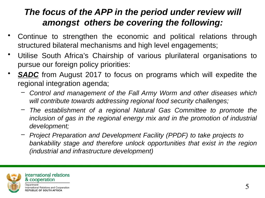 PRESENTATION ON THE ANNUAL PERFORMANCE PLAN - slide 5 of 38