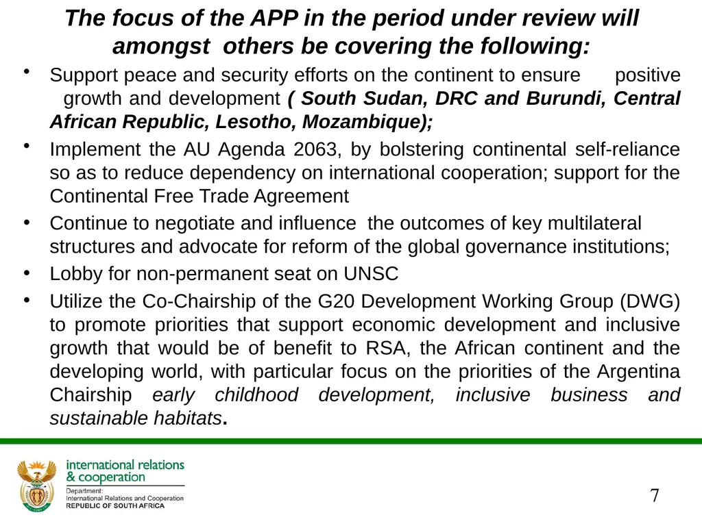PRESENTATION ON THE ANNUAL PERFORMANCE PLAN - slide 7 of 38