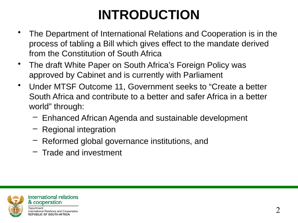 Presentation to the Portfolio Committee DIRCO 2 - slide 2 of 46