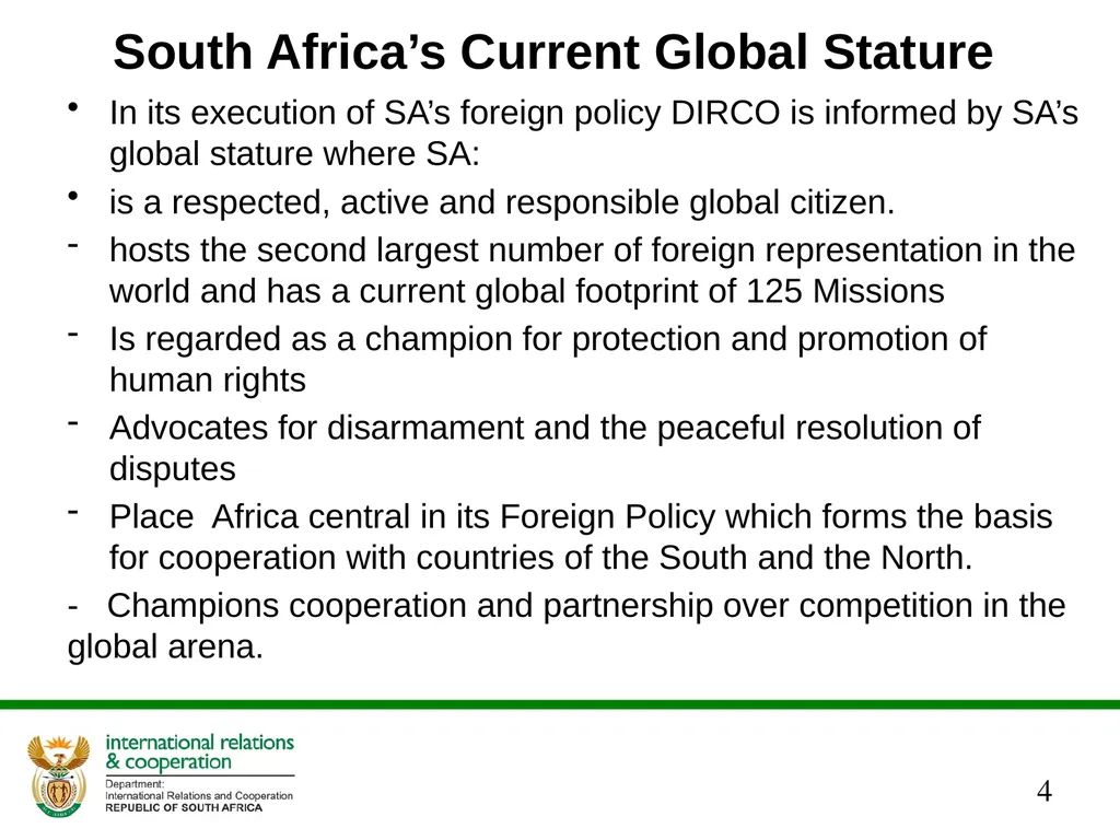 Presentation to the Portfolio Committee DIRCO 2 - slide 4 of 46