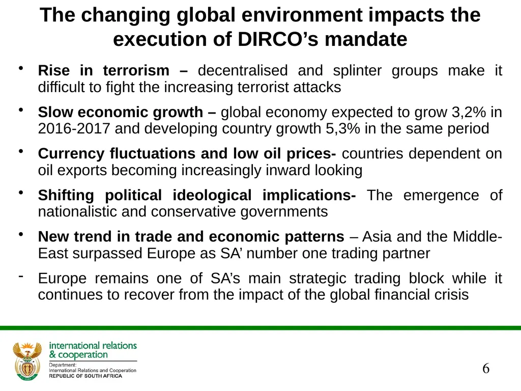 Presentation to the Portfolio Committee DIRCO 2 - slide 6 of 46