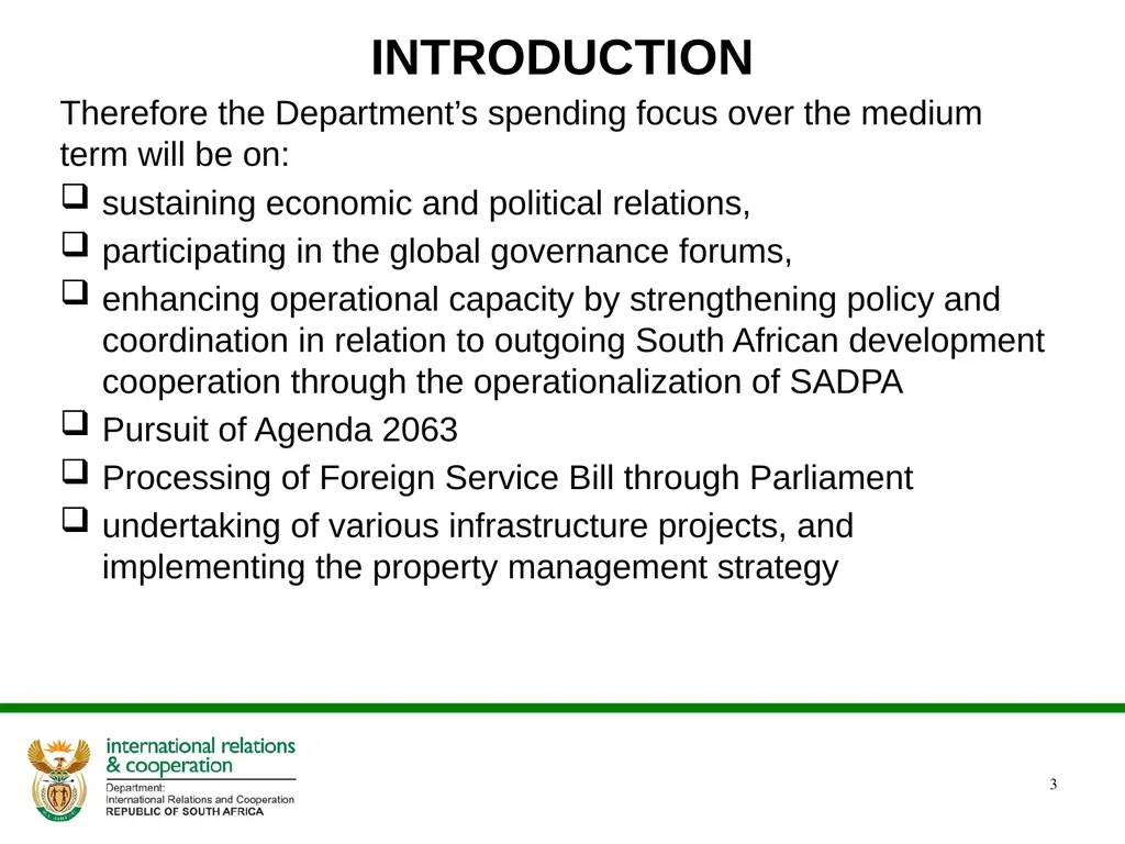 Presentation to the Portfolio Committee DIRCO 2 - slide 3 of 46