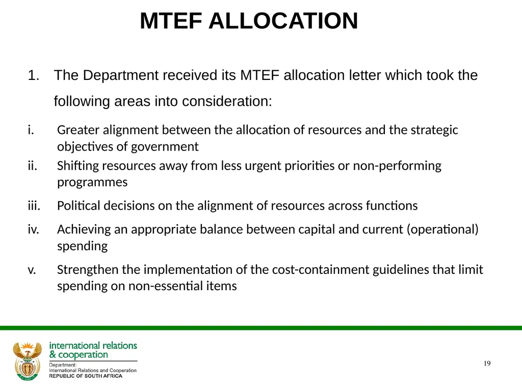 Presentation to the Portfolio Committee DIRCO 2 - slide 19 of 46