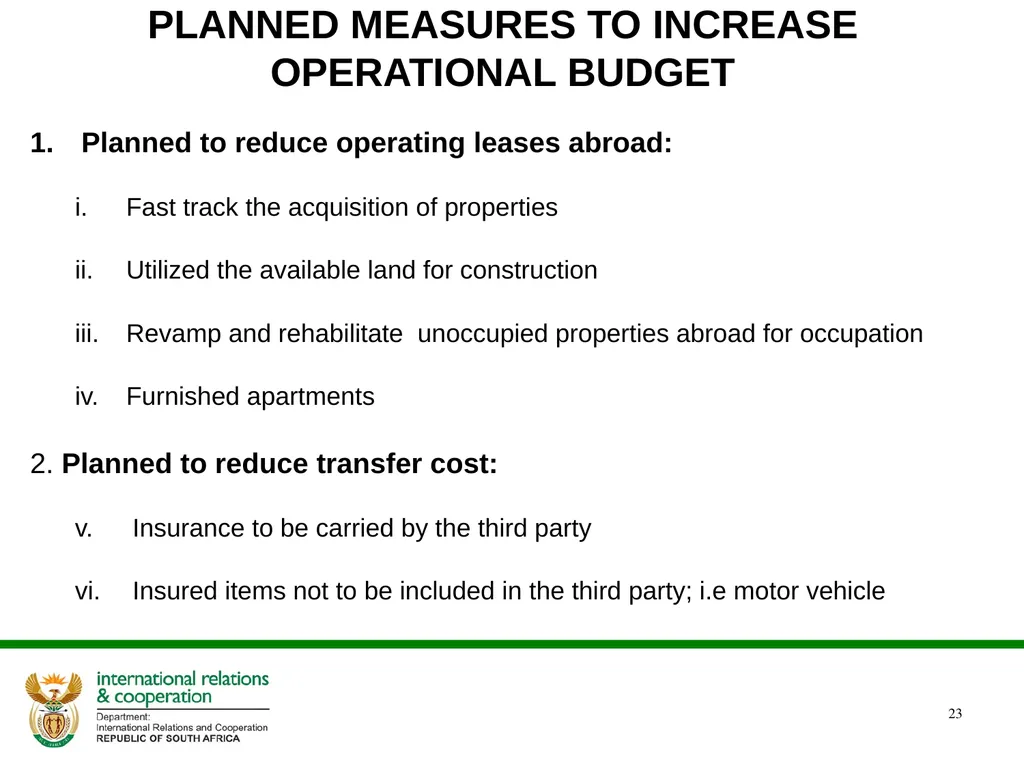 Presentation to the Portfolio Committee DIRCO 2 - slide 23 of 46