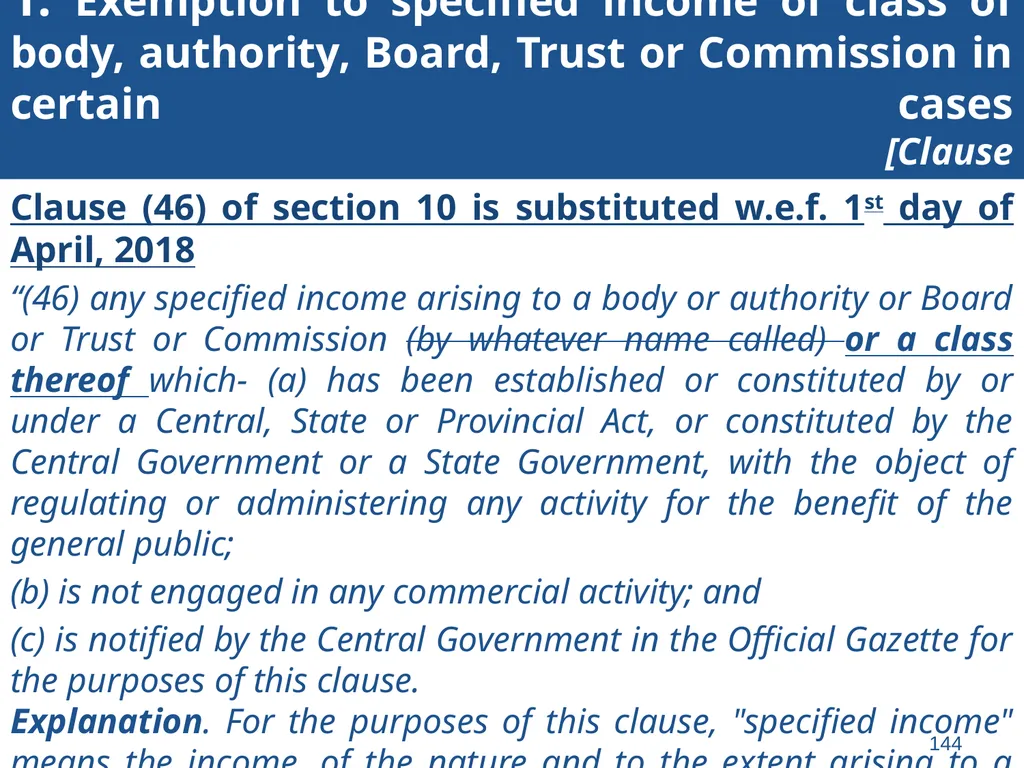 An overview of Finance Bill, 2018 – Direct Taxes - slide 144 of 161