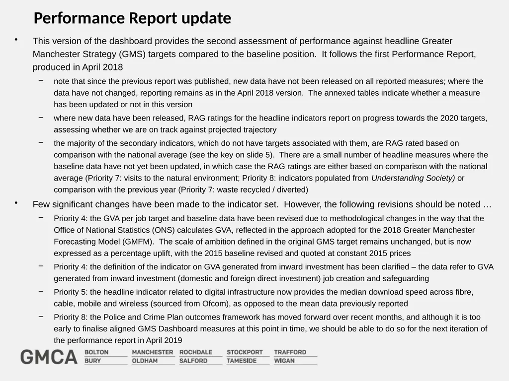 Greater Manchester Strategy: performance report - slide 2 of 20