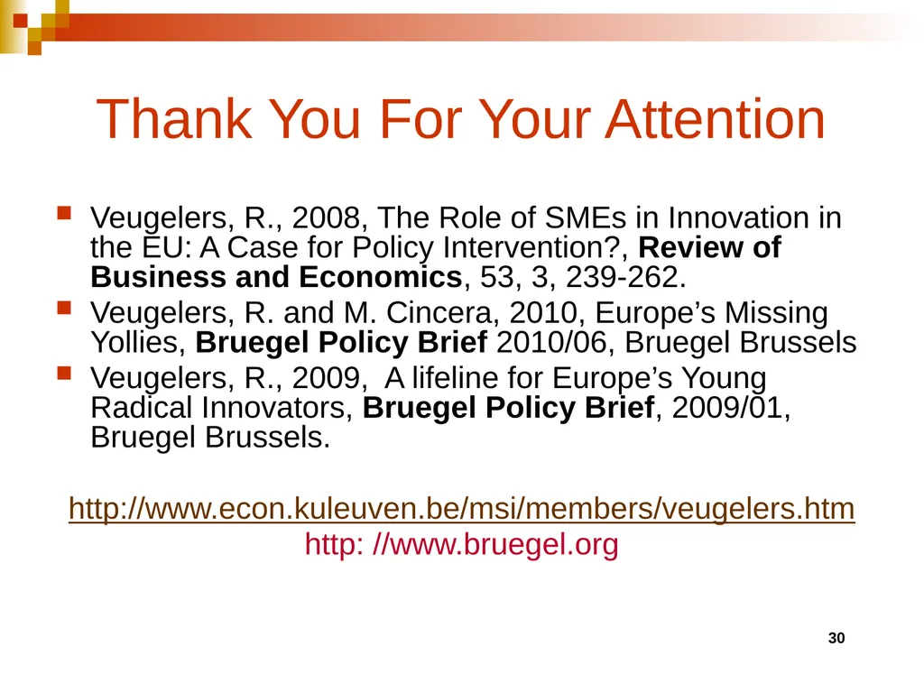 EU growth, innovation, entrepreneurship and the - slide 29 of 29