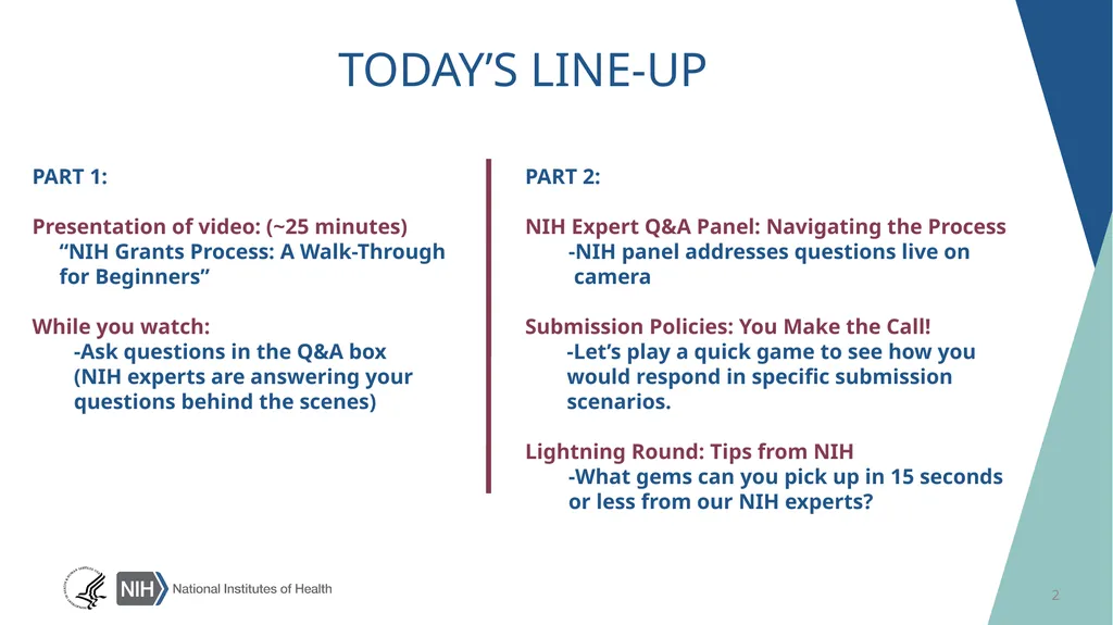 NIH GRANTS PROCESS: A WALK-THROUGH FOR BEGINNERS - slide 2 of 22