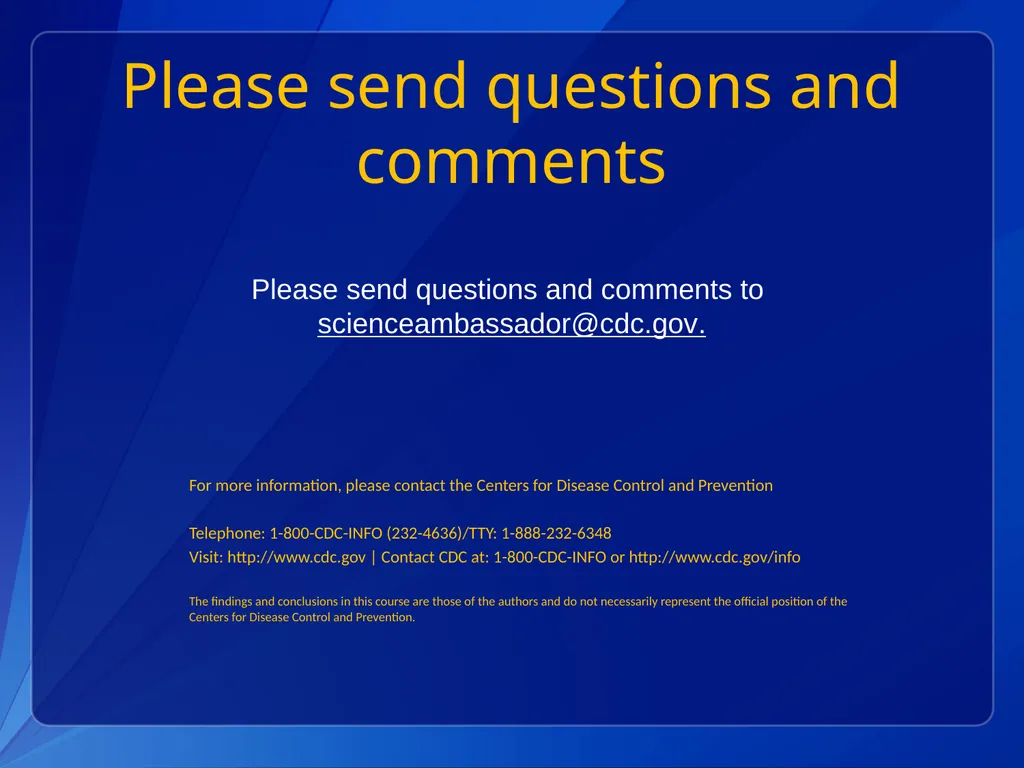 CDC Science Ambassador Workshop 2014 Supplemental - slide 19 of 19