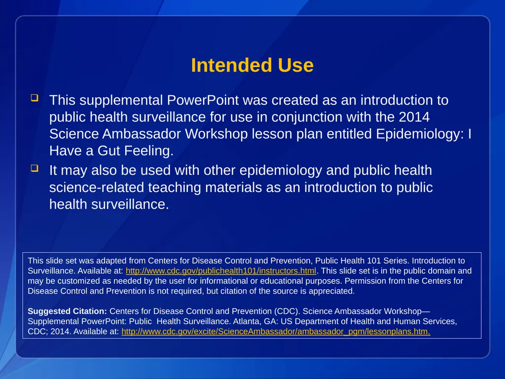 CDC Science Ambassador Workshop 2014 Supplemental - slide 3 of 19