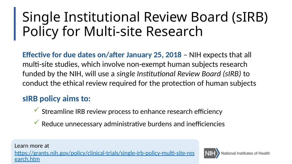 Doing Human Subjects Research? Changing NIH - slide 24 of 31