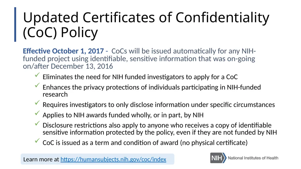 Doing Human Subjects Research? Changing NIH - slide 27 of 31