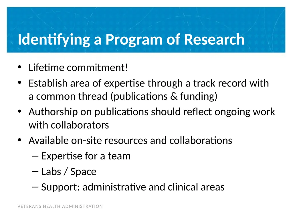 Building a Program of Research & Post-Doctoral - slide 5 of 24