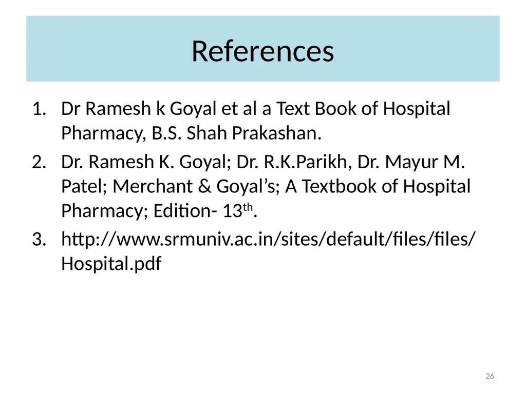 D. Pharm II year Subject code: DP- 206, Hospital - slide 26 of 27