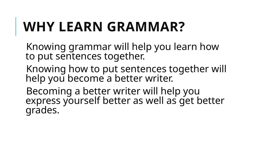 Grammar Basics Some Terms Why Learn Grammar? - slide 2 of 84