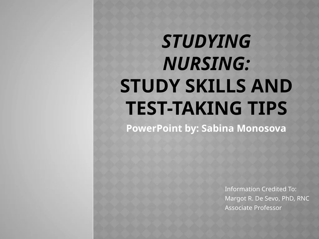 Studying nursing: Study Skills and Test-taking - slide 1 of 9