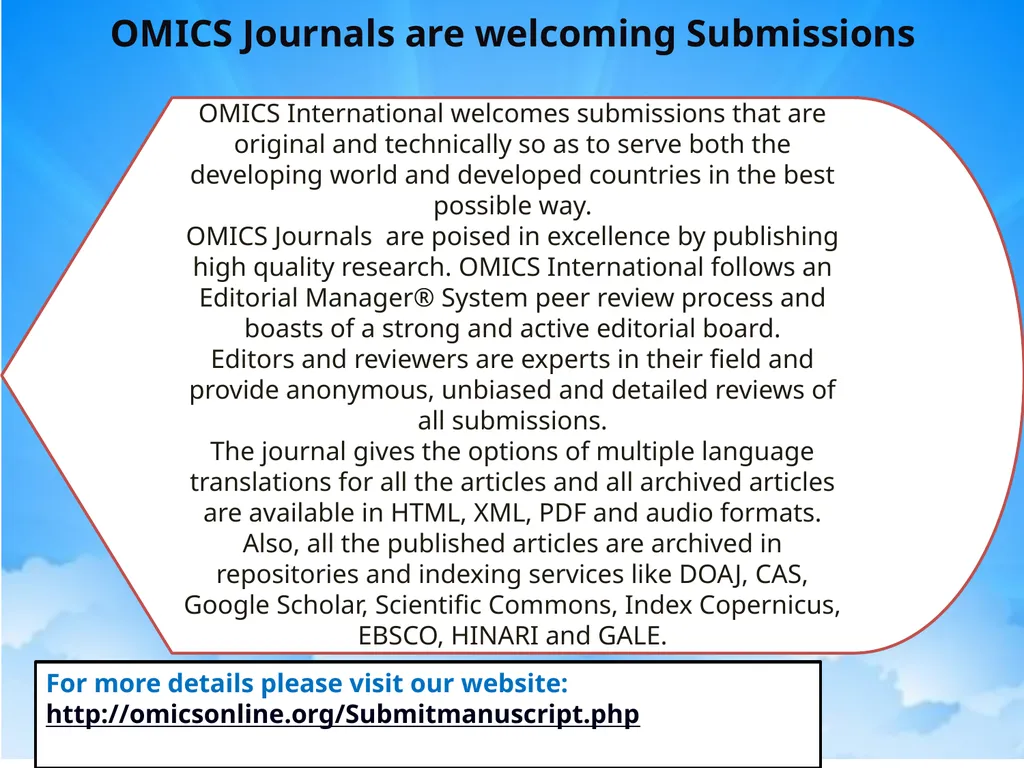 OMICS International welcomes submissions that are - slide 1 of 28