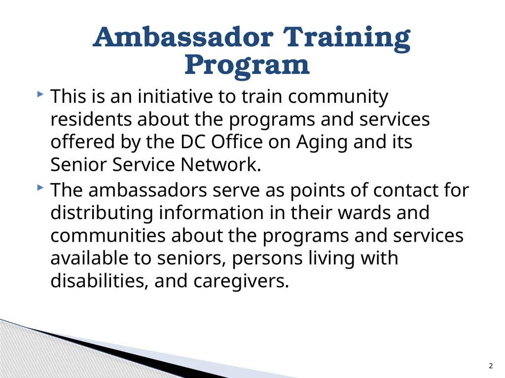 D.C. Office on Aging Ambassador Training 500 K - slide 2 of 39