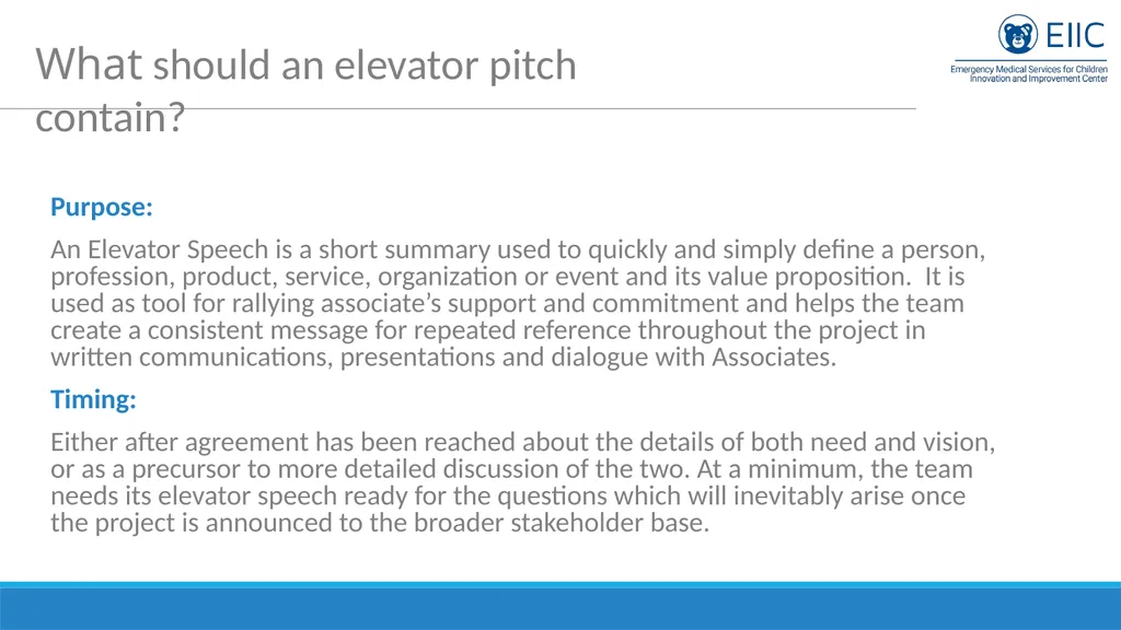 Sample Elevator Pitch for Pediatric Champions - slide 2 of 5