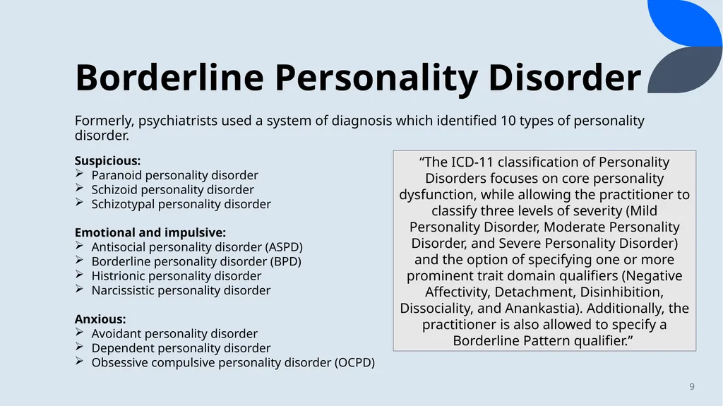 Psychiatry for Finals Dr Eleanor Morris, - slide 9 of 26