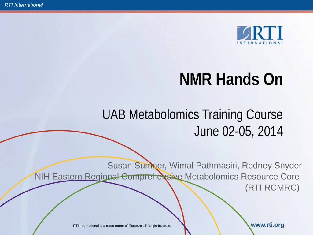 NMR Hands On UAB Metabolomics Training Course June