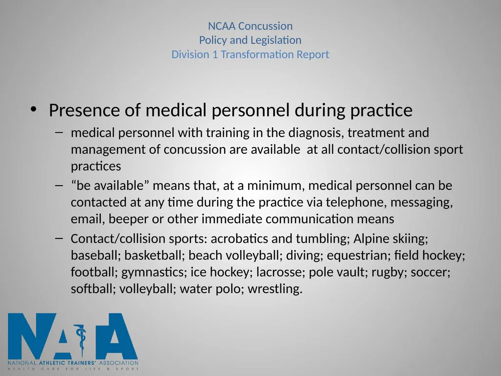 Concussions in Intercollegiate Athletics - slide 19 of 22