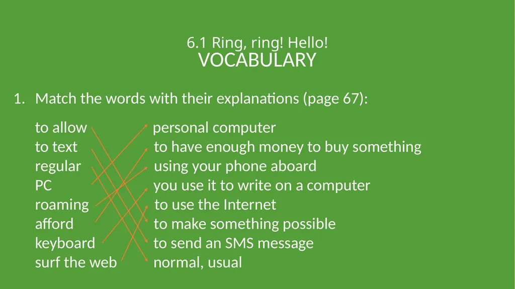 UNIT 6 THE MODERN WORLD 6.1 Ring, ring! Hello! Do - slide 5 of 6