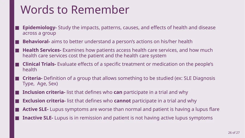 An Introduction to Clinical Trials Lupus - slide 26 of 27