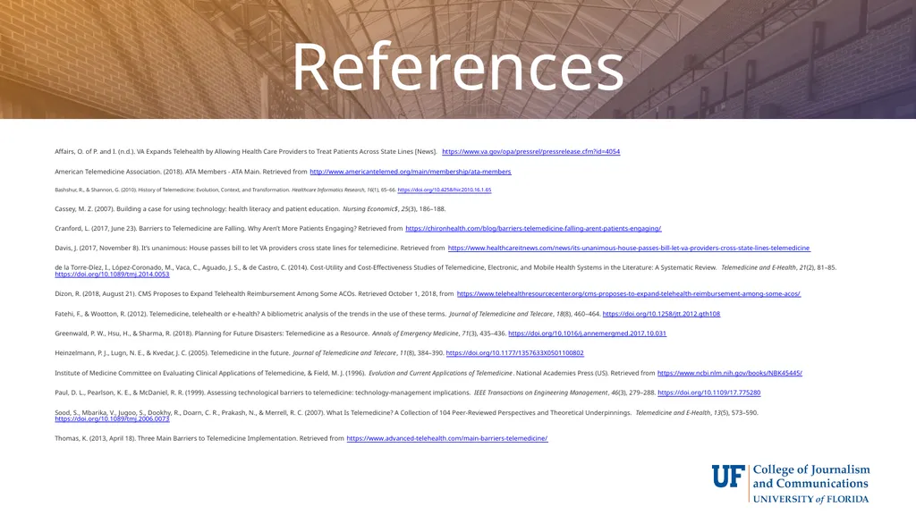 Telehealth: An Introduction Matthew R. Cretul – - slide 19 of 19